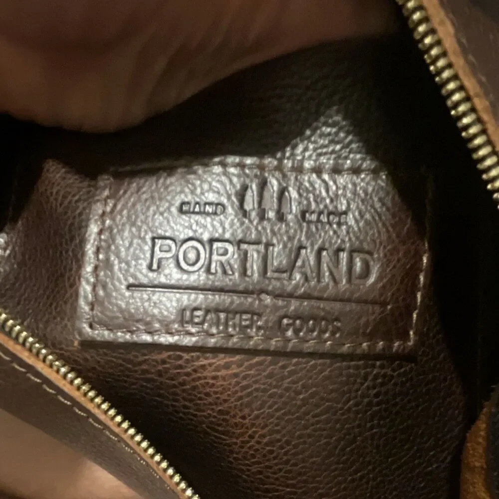 Portland Leather Goods Brown Backpack Zip Closure Outer Pockets Shoulder Strap